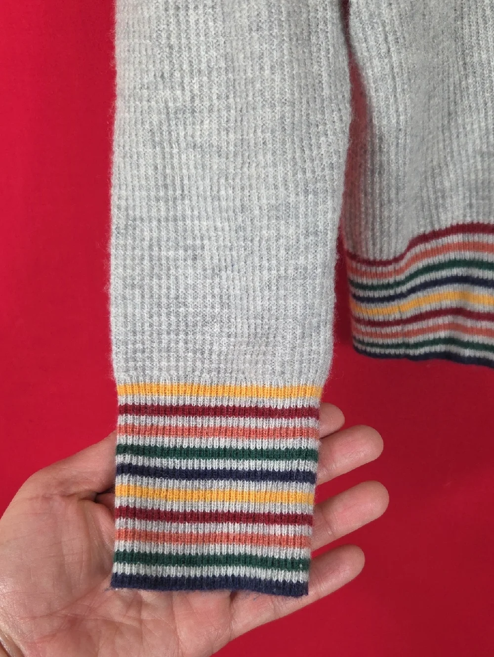 MADEWELL Rainbow-Trim Cashmere Sweatshirt Sweater Gray Womens Size XXS